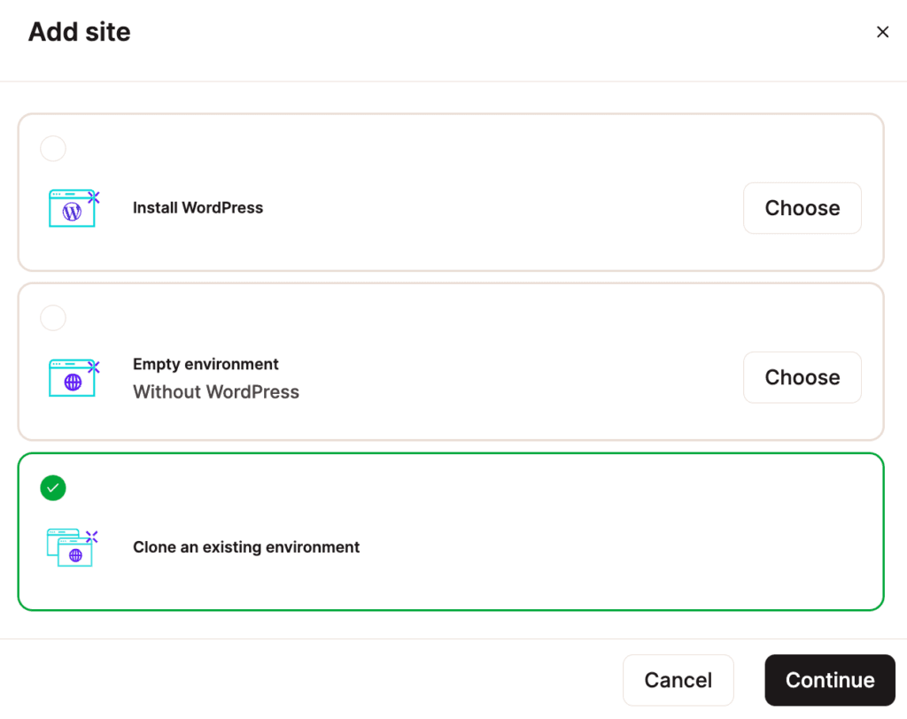 Clonare un ambiente Kinsta esistente in un nuovo sito.