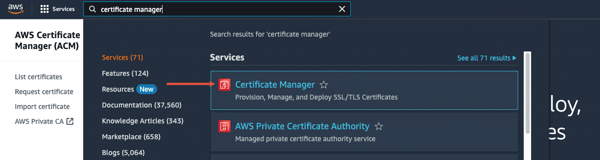 Click on Certificate Manager under Services in your CloudFront account.