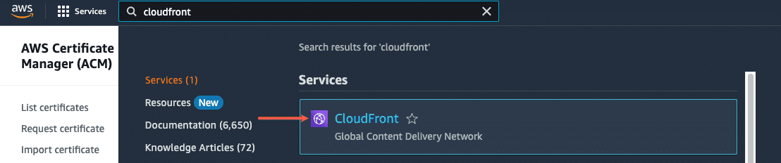 Select CloudFront under Services in AWS.