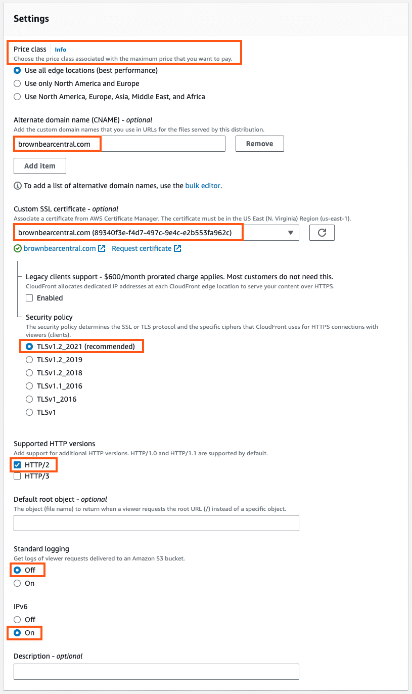 Save distribution settings to create your new CloudFront zone.