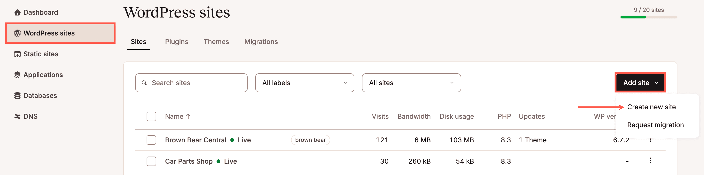 Create a WordPress site in MyKinsta.