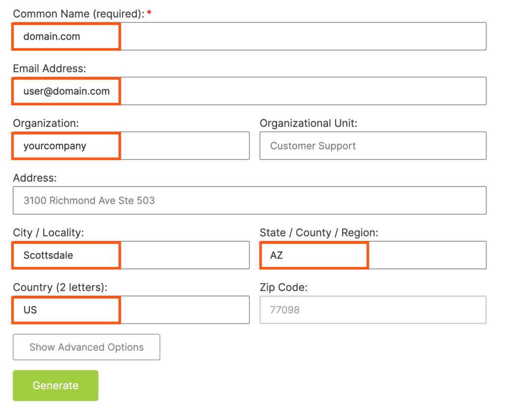 Generate CSR form.