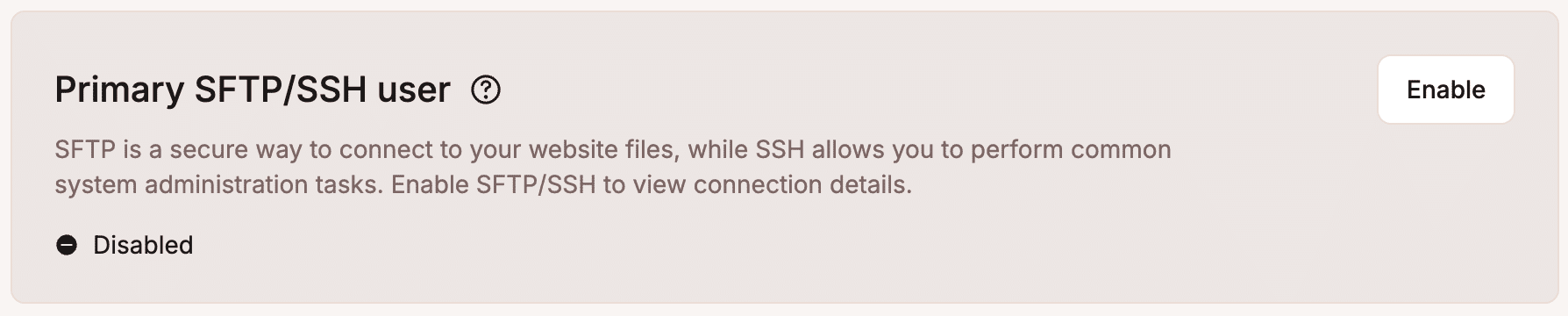 Primary SFTP/SSH access disabled.