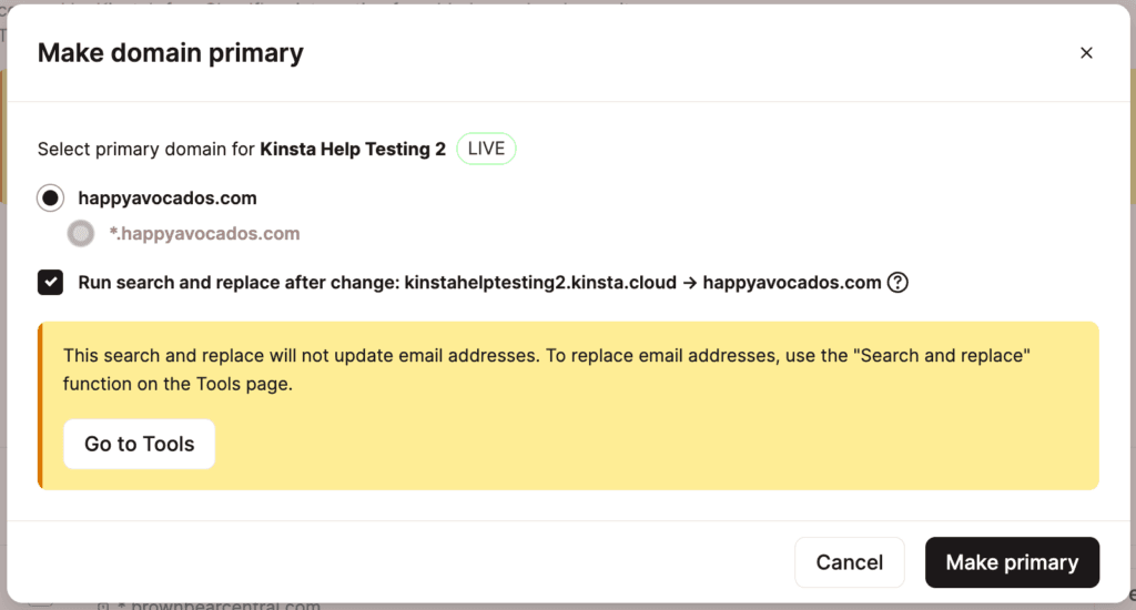 Search and replace primary domain.