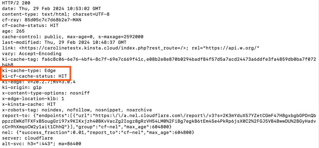 エッジキャッシュヘッダーのki-cache-typeとKi-CFCache-Statusがコマンドラインに表示される