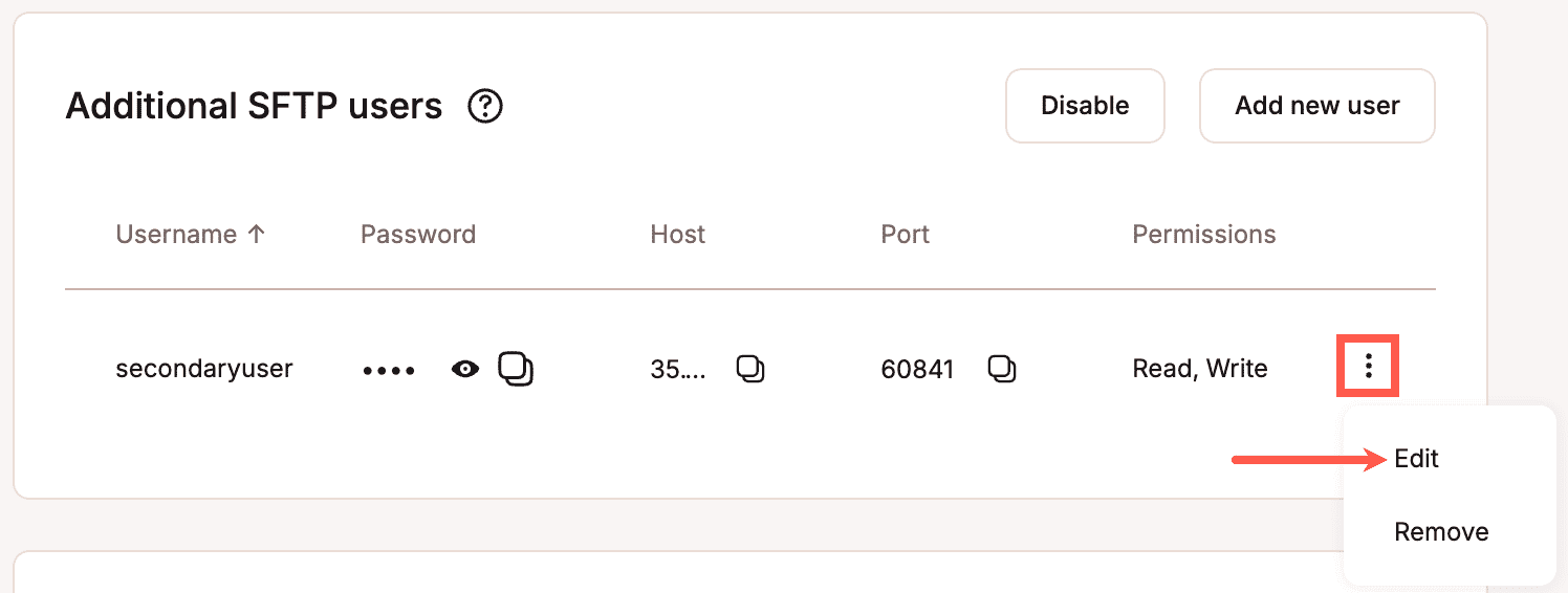 Edit an additional SFTP user.