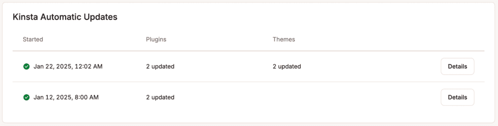 Updates installed with Kinsta Automatic Updates.