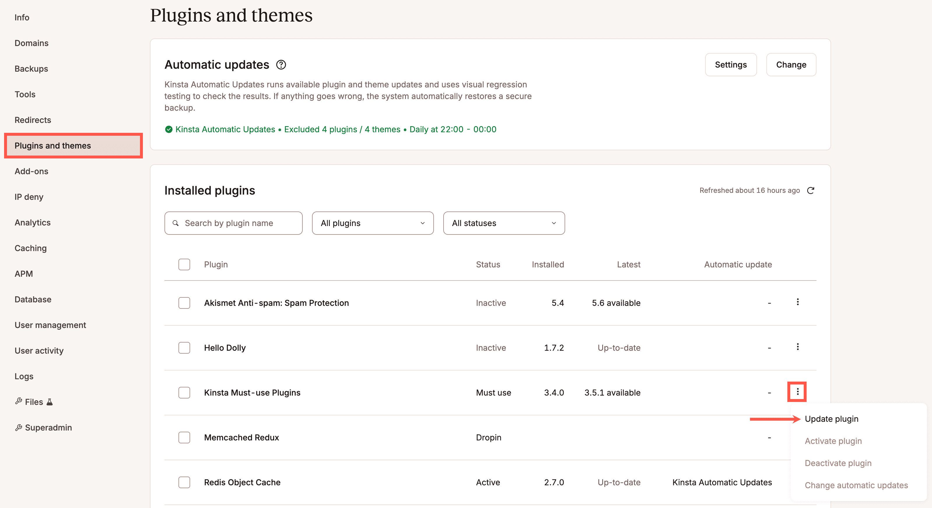 Update the Kinsta Must-use plugin for an individual site.