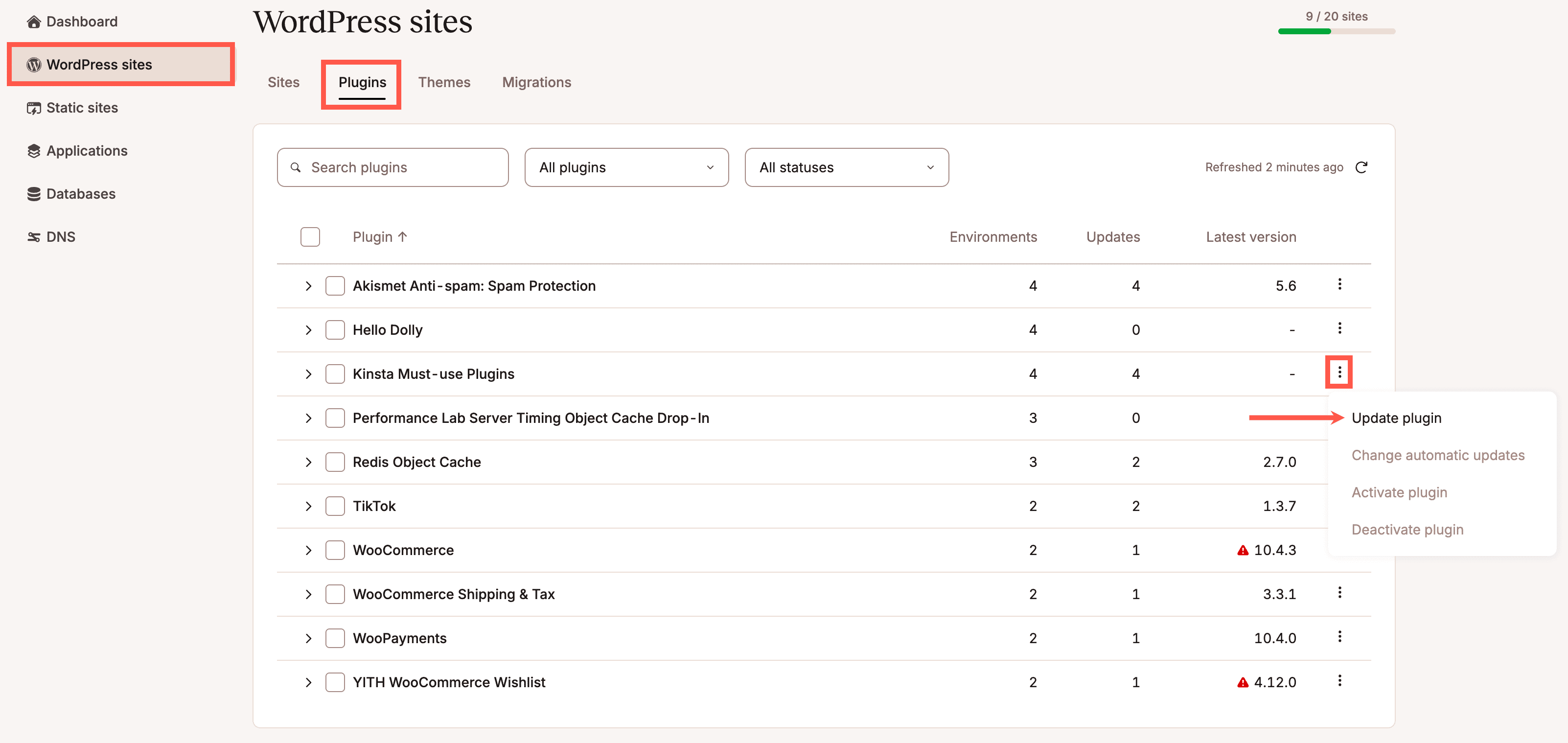 Update the Kinsta Must-use plugin for multiple sites. 