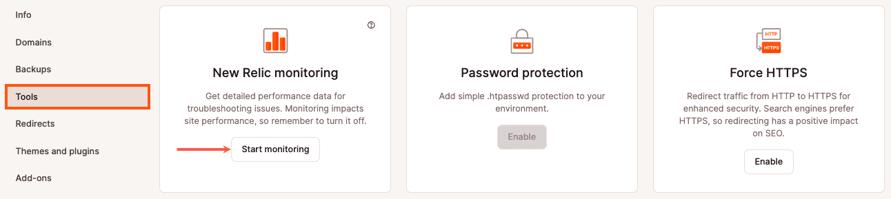 Start New Relic monitoring for WordPress in MyKinsta.