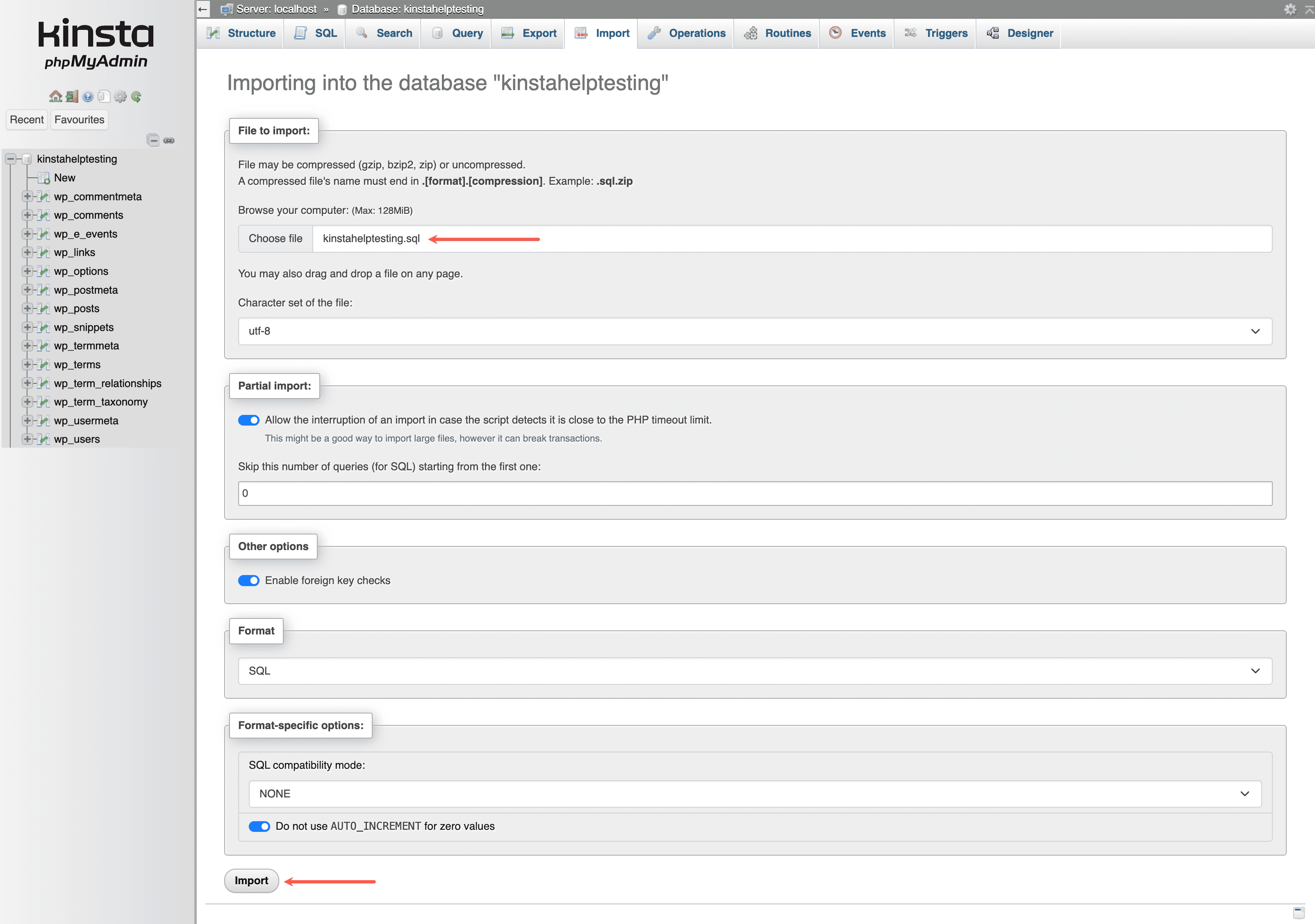 Import a MySQL database via phpMyAdmin.