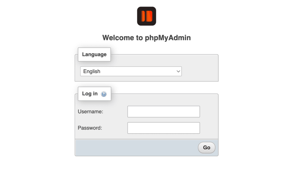 phpMyAdmin login page.