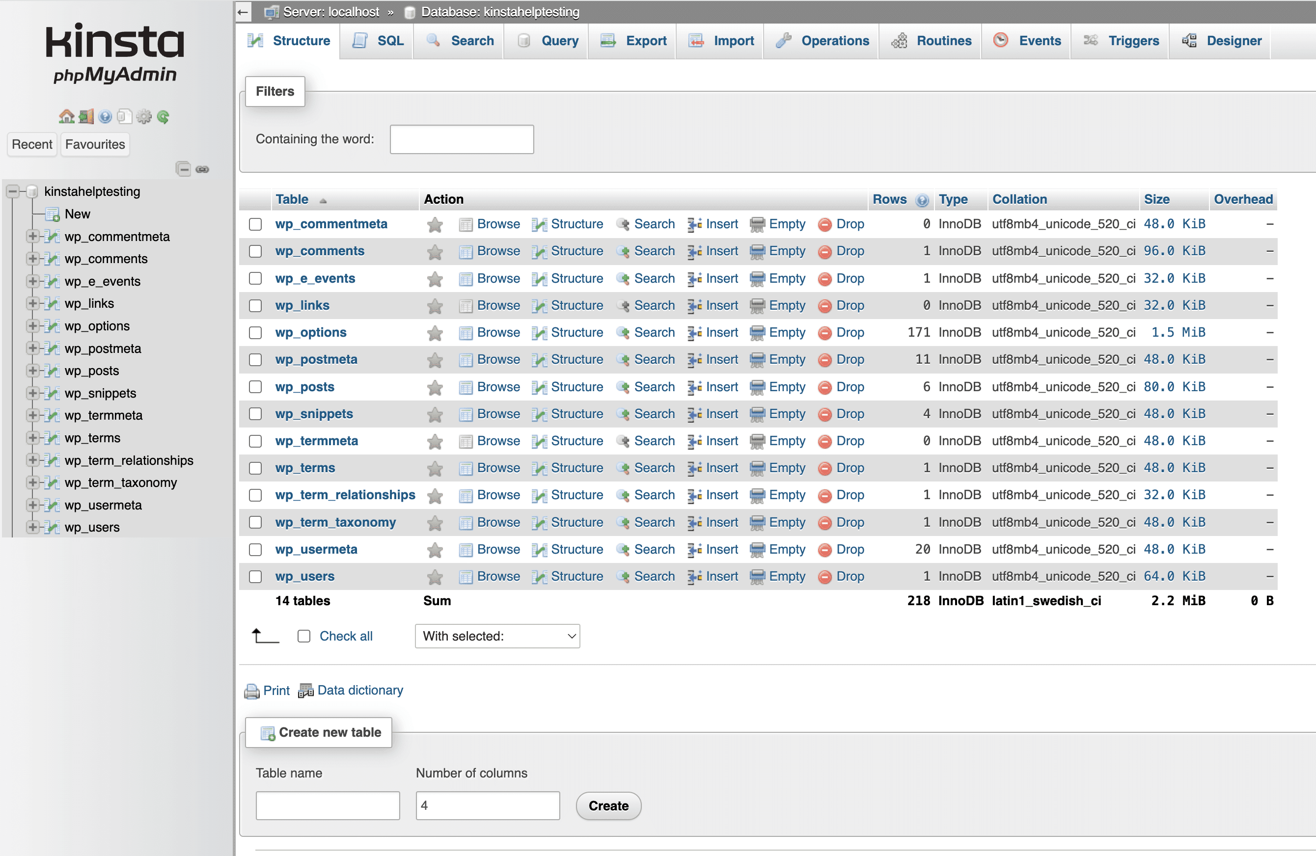 A successful database import in phpMyAdmin.