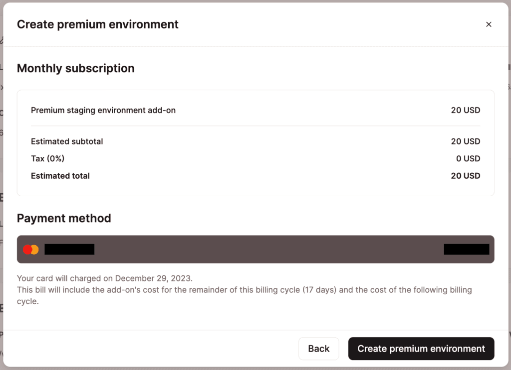 Ajoutez l'abonnement pour votre environnement Premium.