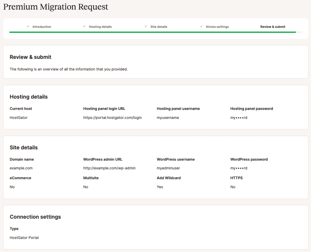 Revisa y envía tu solicitud de migración premium.