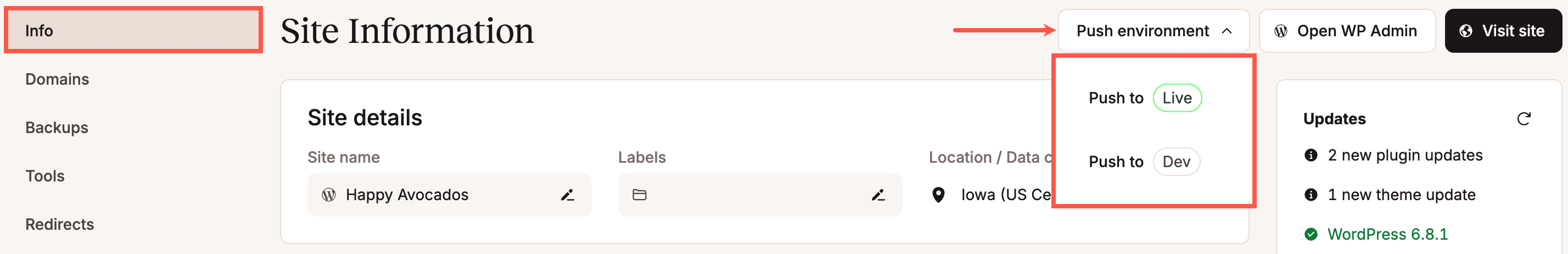 Push staging to live in MyKinsta.
