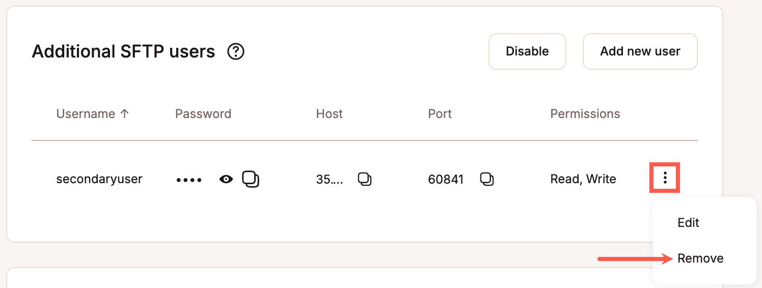 Remove an additional SFTP user.