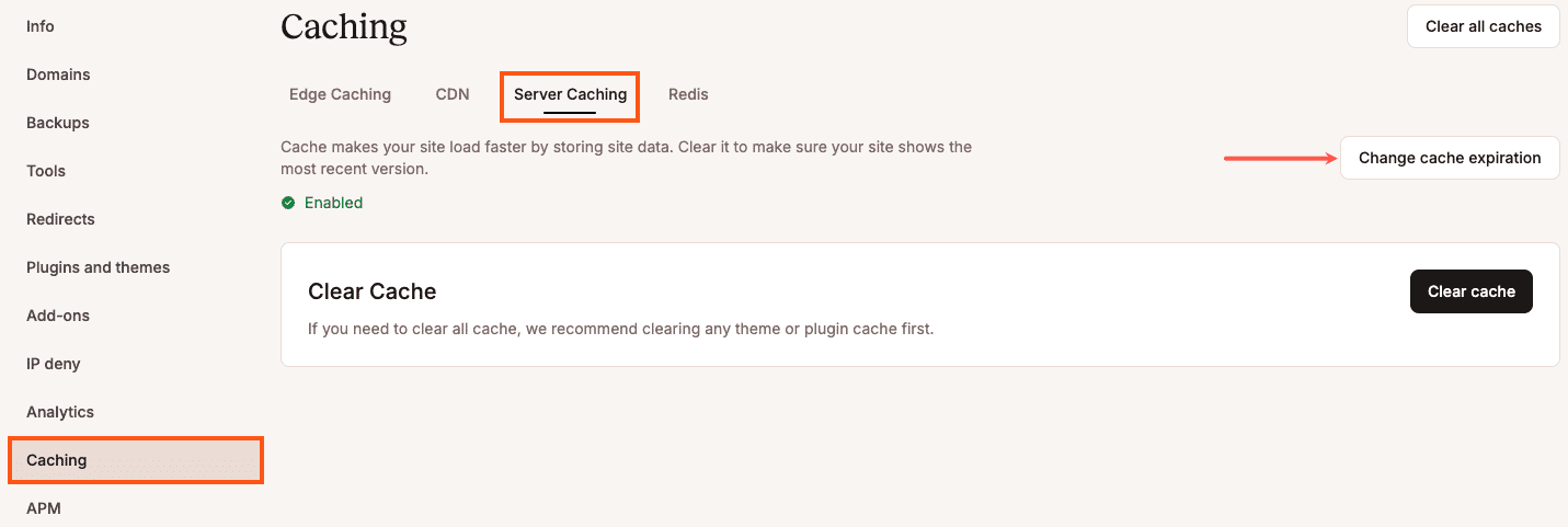 Change the server cache expiration time in the Caching tab.