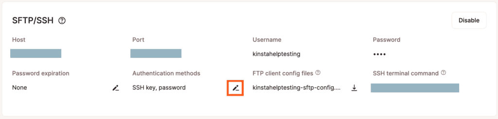 Change the SSH authentication methods.