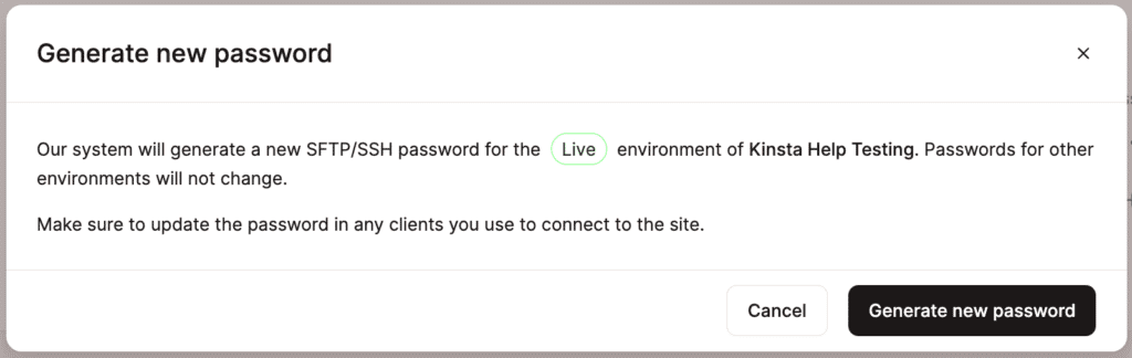 Confirm the password change by clicking Generate new password.