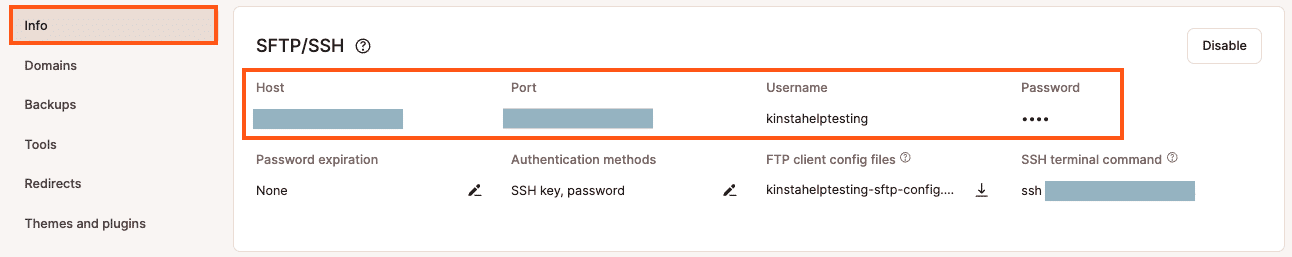 Find your SFTP details in MyKinsta.