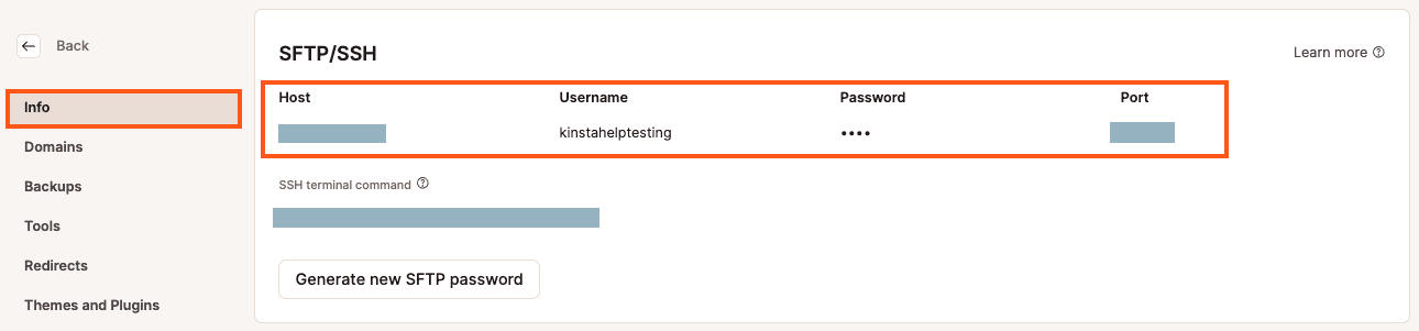 SFTP/SSH-Anmeldedaten