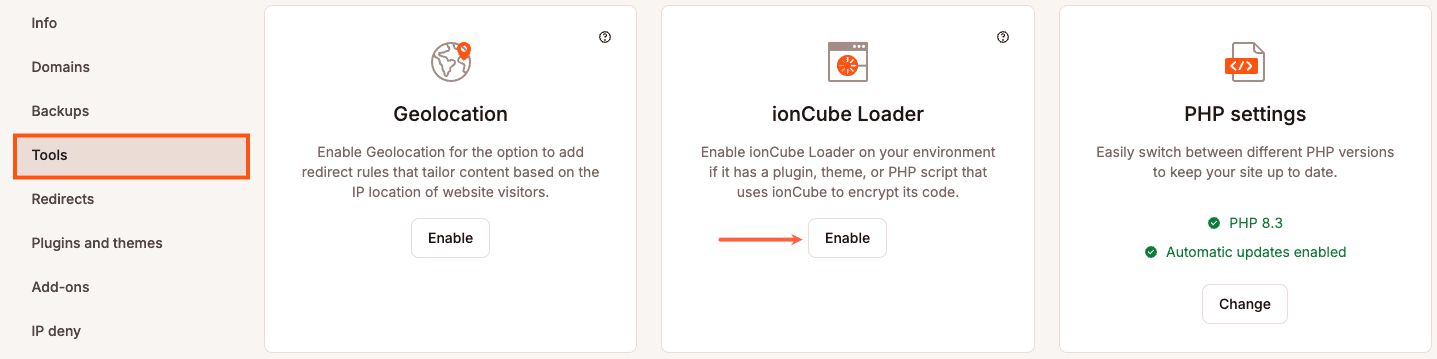 Enable ionCube Loader in MyKinsta.