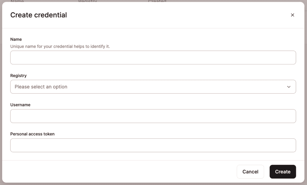 Voeg je registry logingegevens toe voor het Docker image registry.