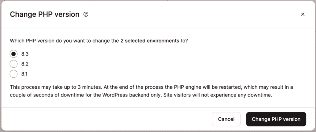 Choose the PHP version you want to update to. 
