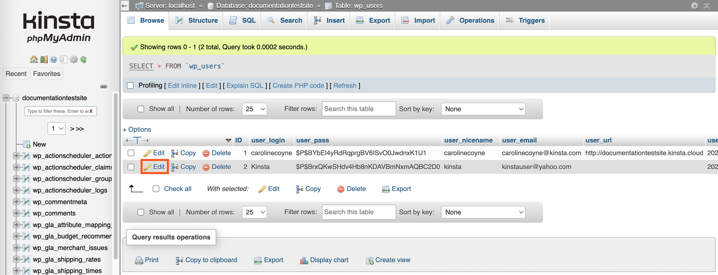 Edit a user within the wp_users table in phpMyAdmin. 
