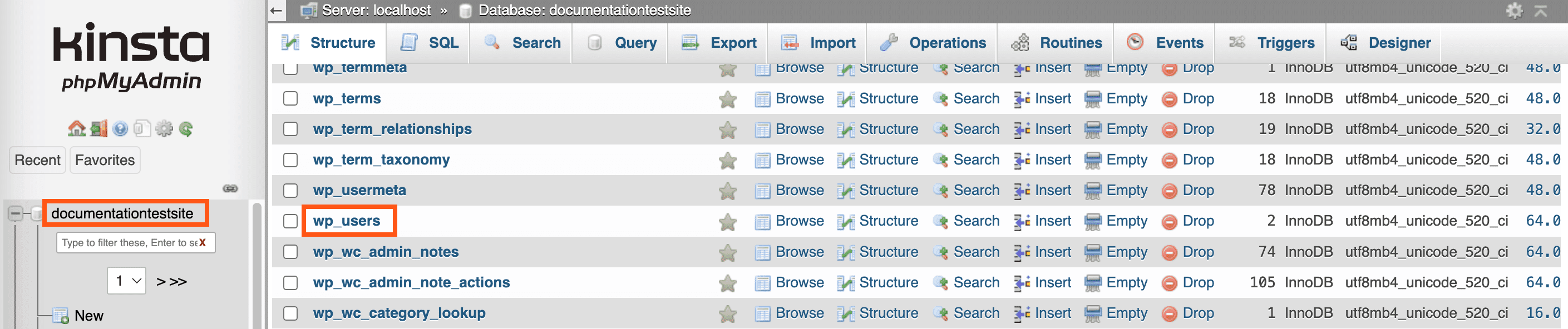 Select the wp_users table within phpMyAdmin. 