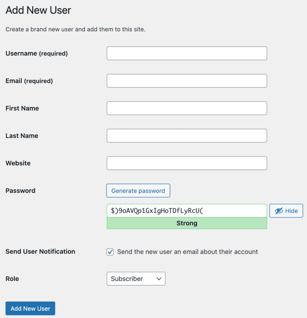 Add a new WordPress user in WP Admin. 