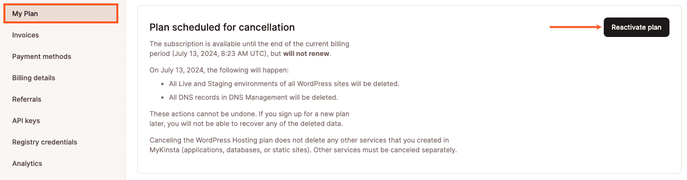 Reactivate a plan that is due to be canceled.