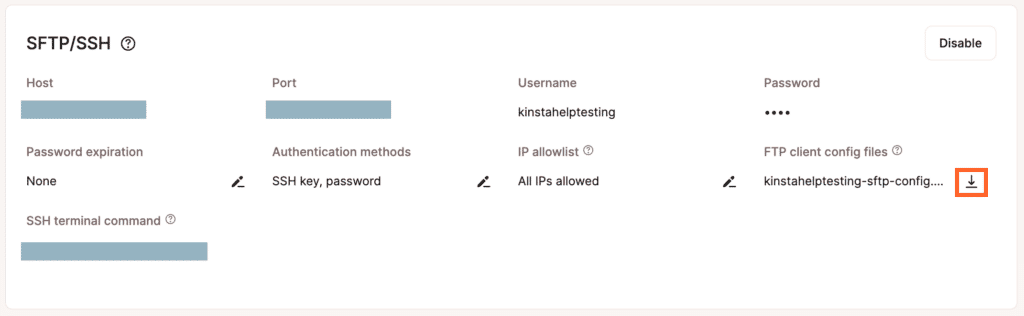 Download a zip file of your FTP settings.