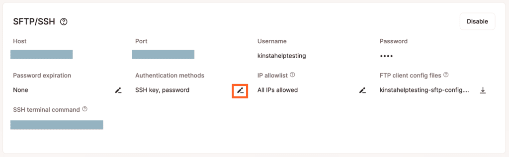 Change the SSH authentication methods.