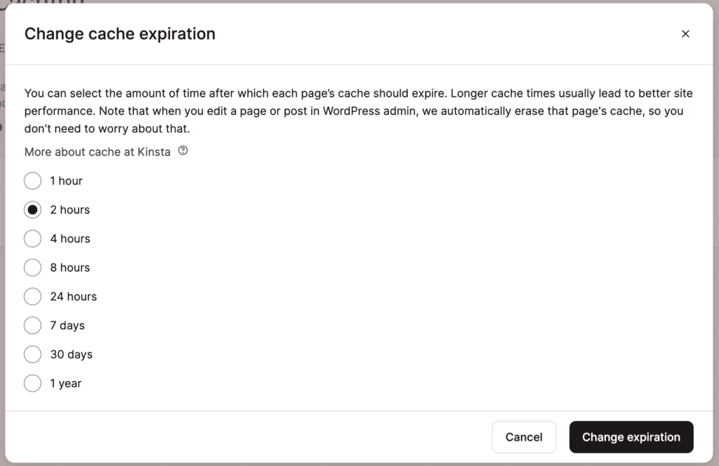 Select the cache expiration time.