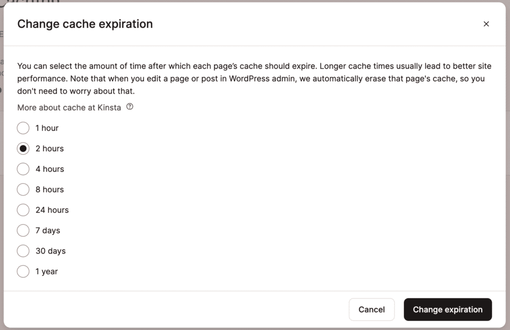 Choisissez le délai d'expiration du cache correspondant à votre environnement.