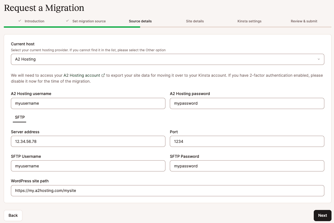 Add your source details to your migration request.