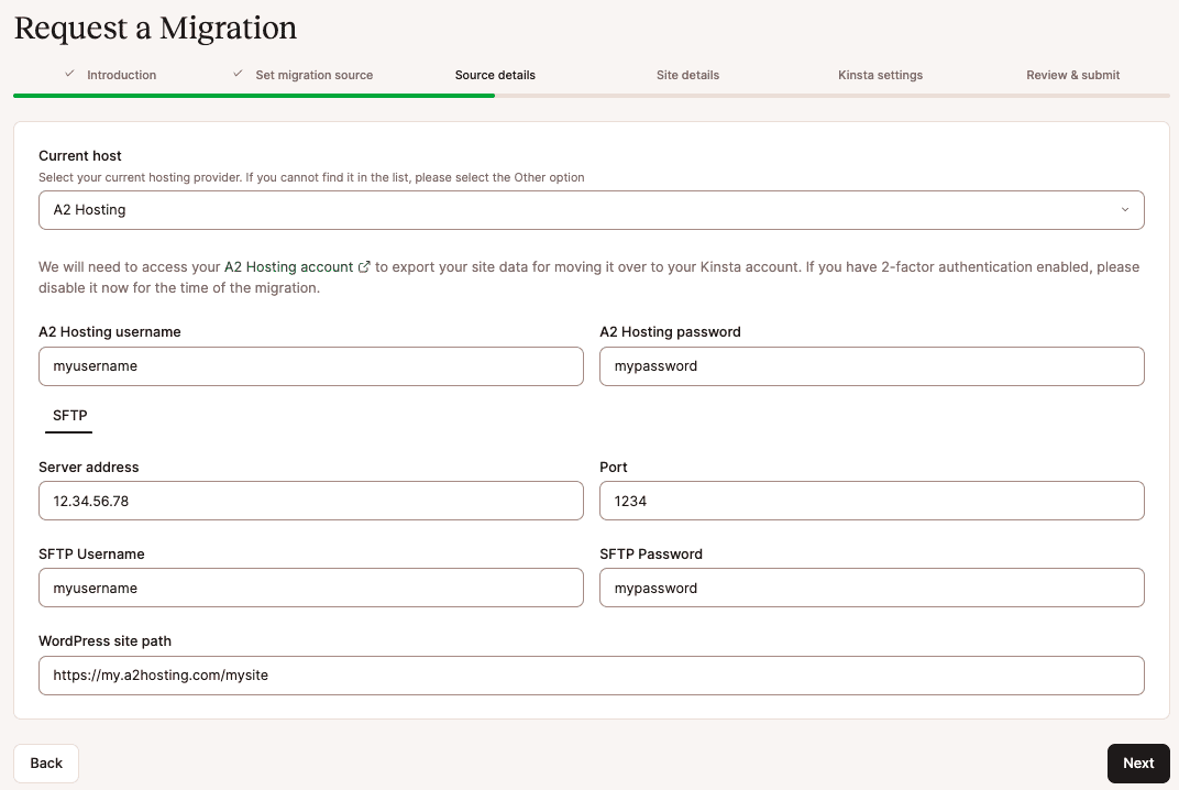  Add your source details to your migration request.