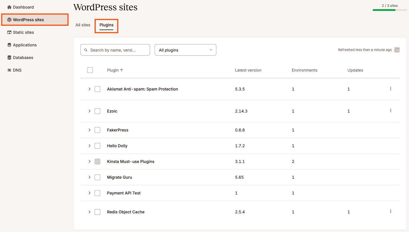 Manage your plugins for all WordPress sites hosted on Kinsta.