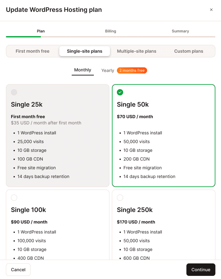 Switch hosting plans at Kinsta.