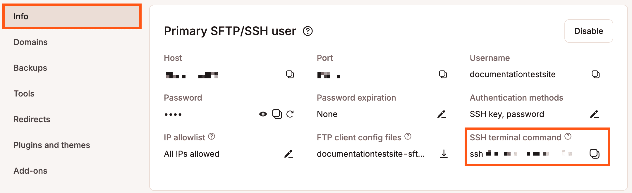 SSH terminal command in MyKinsta.