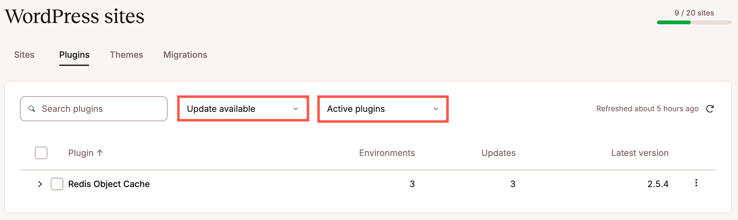 Filtered plugins to show those that are active with an update available.