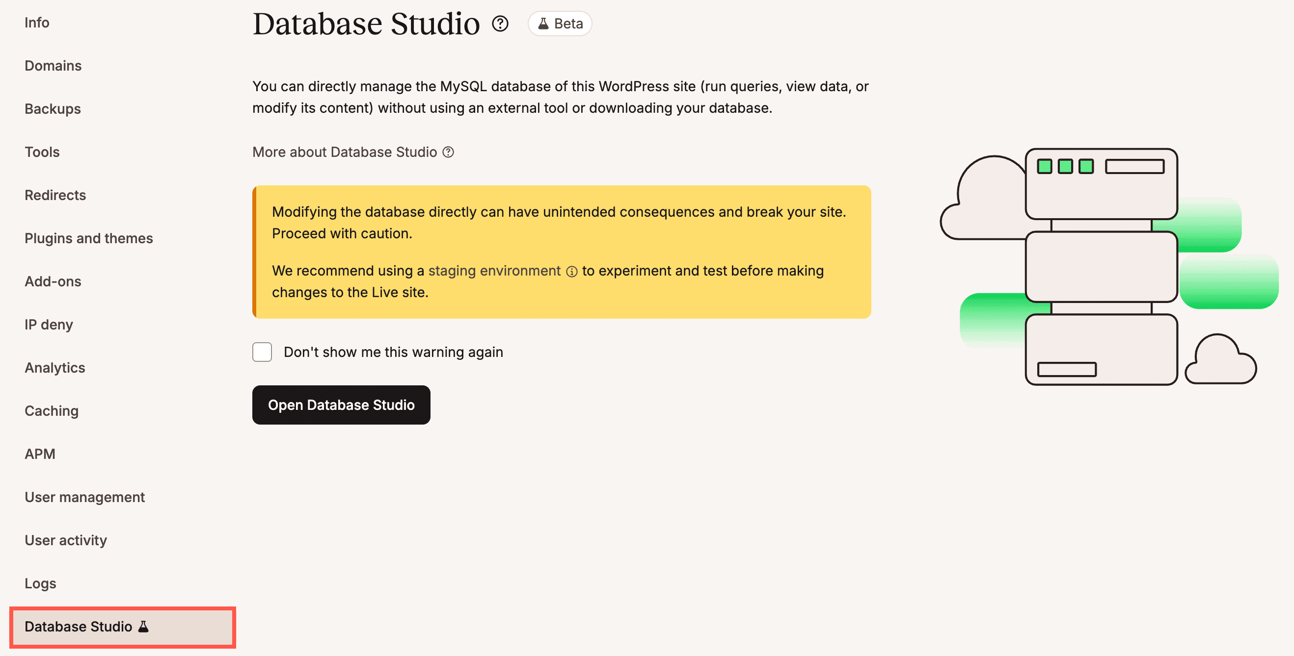 Access the Database studio.