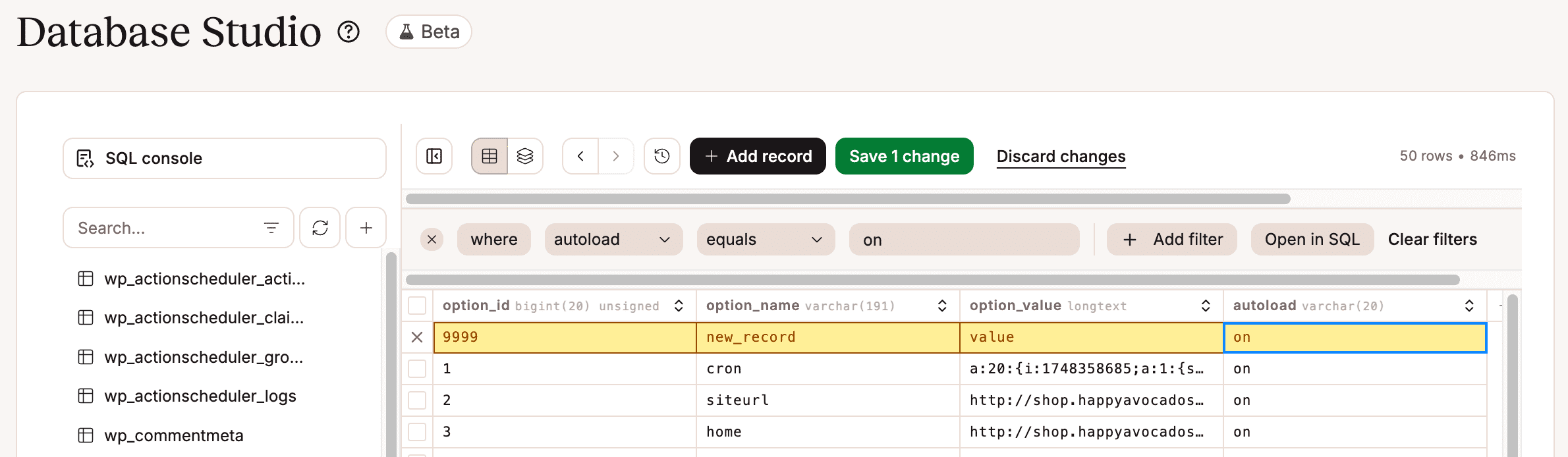 Add a record to your database table.