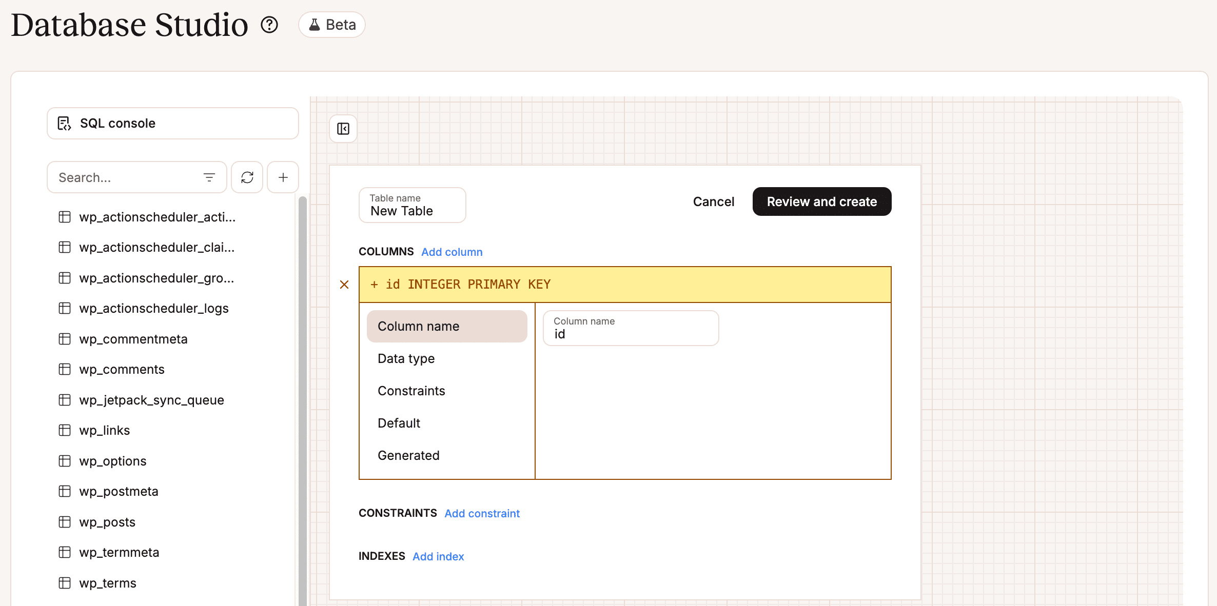 Add a new table to your database.