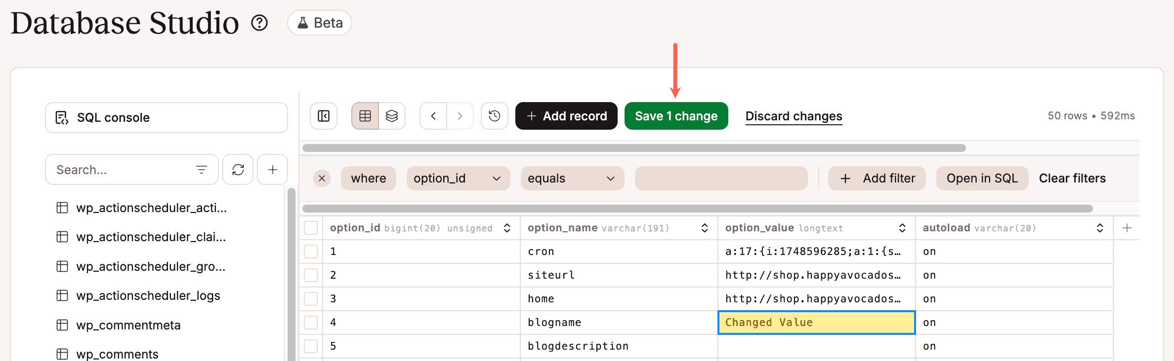 Save changes to the values in your database. 