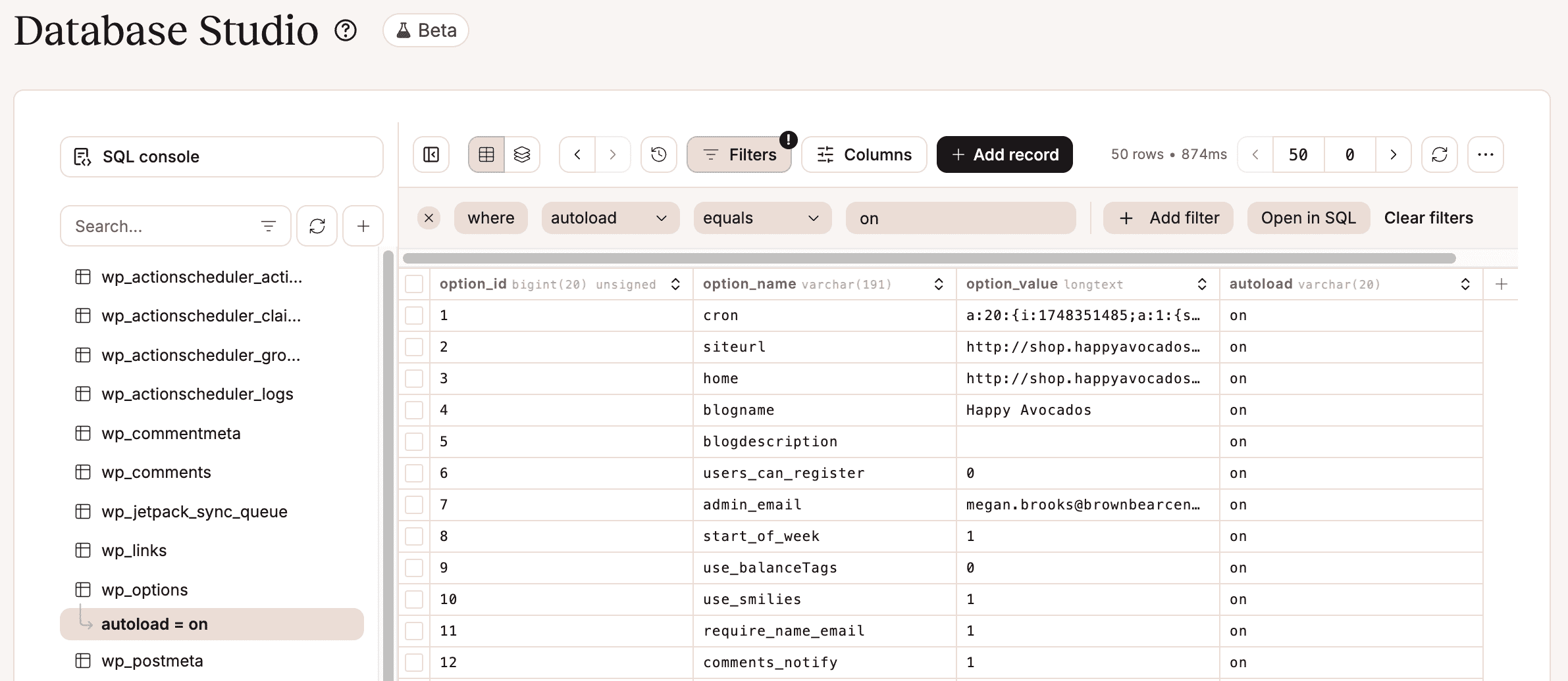 Apply filters to your database to show specific data.