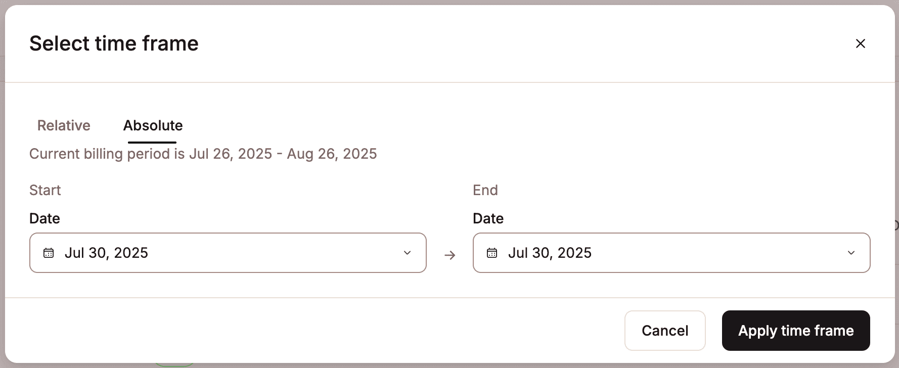 Analytics absolute date selector.