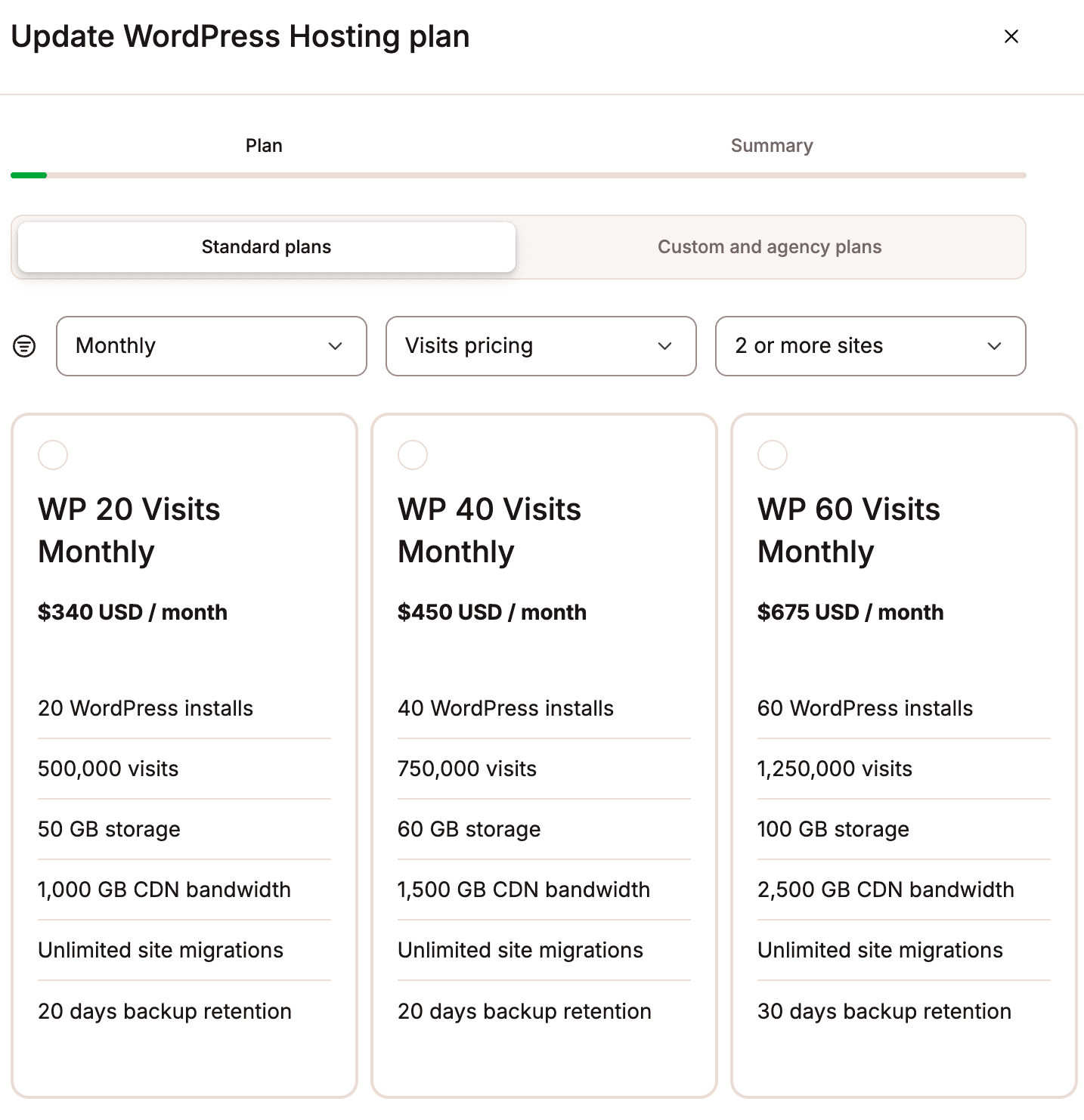 Switch hosting plans at Kinsta.